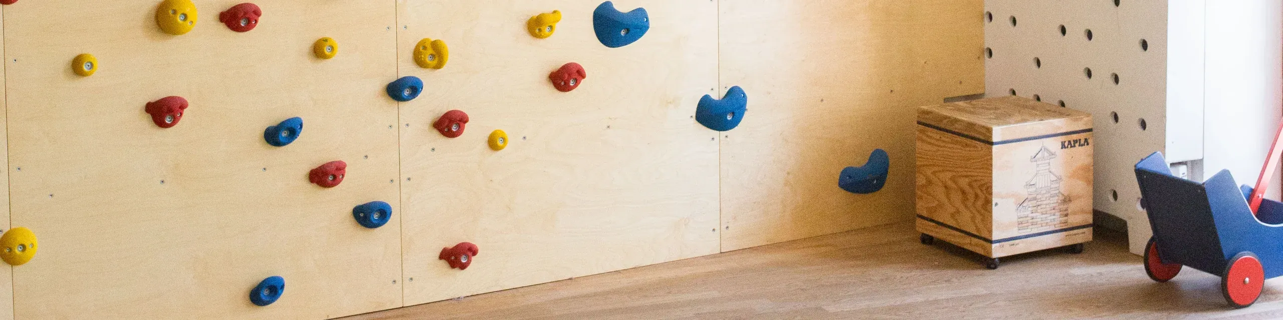Pared de escalada y jugetes